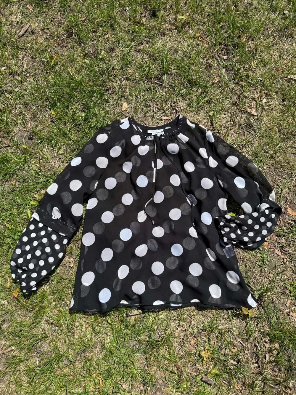 Chico's Black & White Polka Dot Long-Sleeve Blouse 1